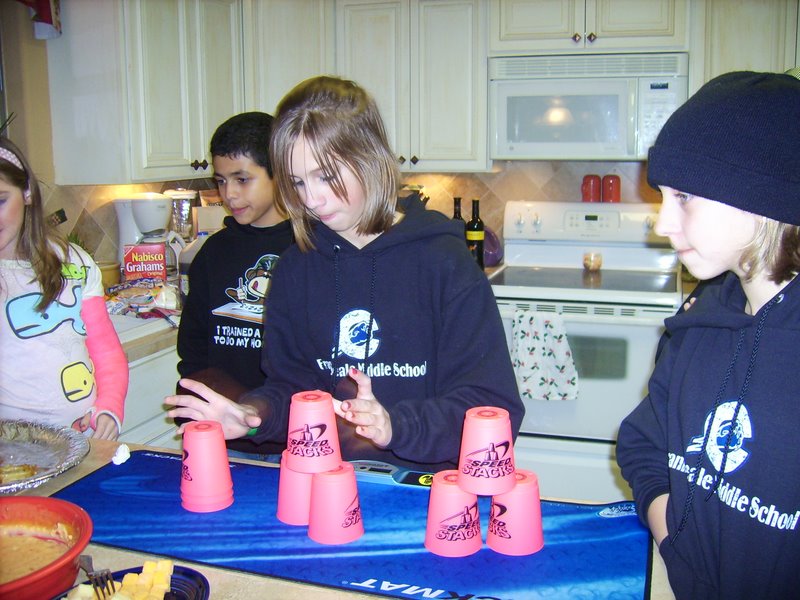 Holly is the speed stacking champ of the evening.