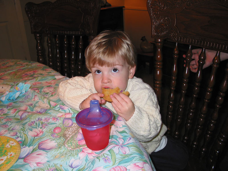 Jackson enjoys an Easter cookie.