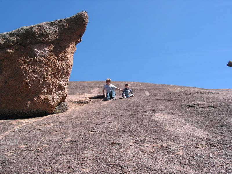Michelle and Holly getting psyched up for the tough descent. You can tell this part is slick and steep