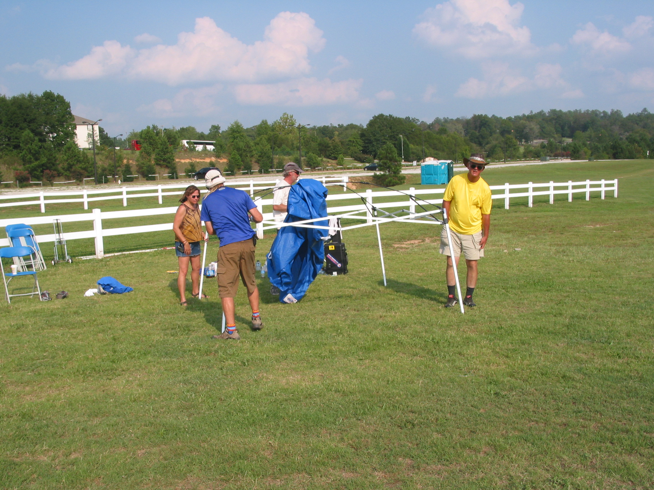 Taking down one of the shade canopies