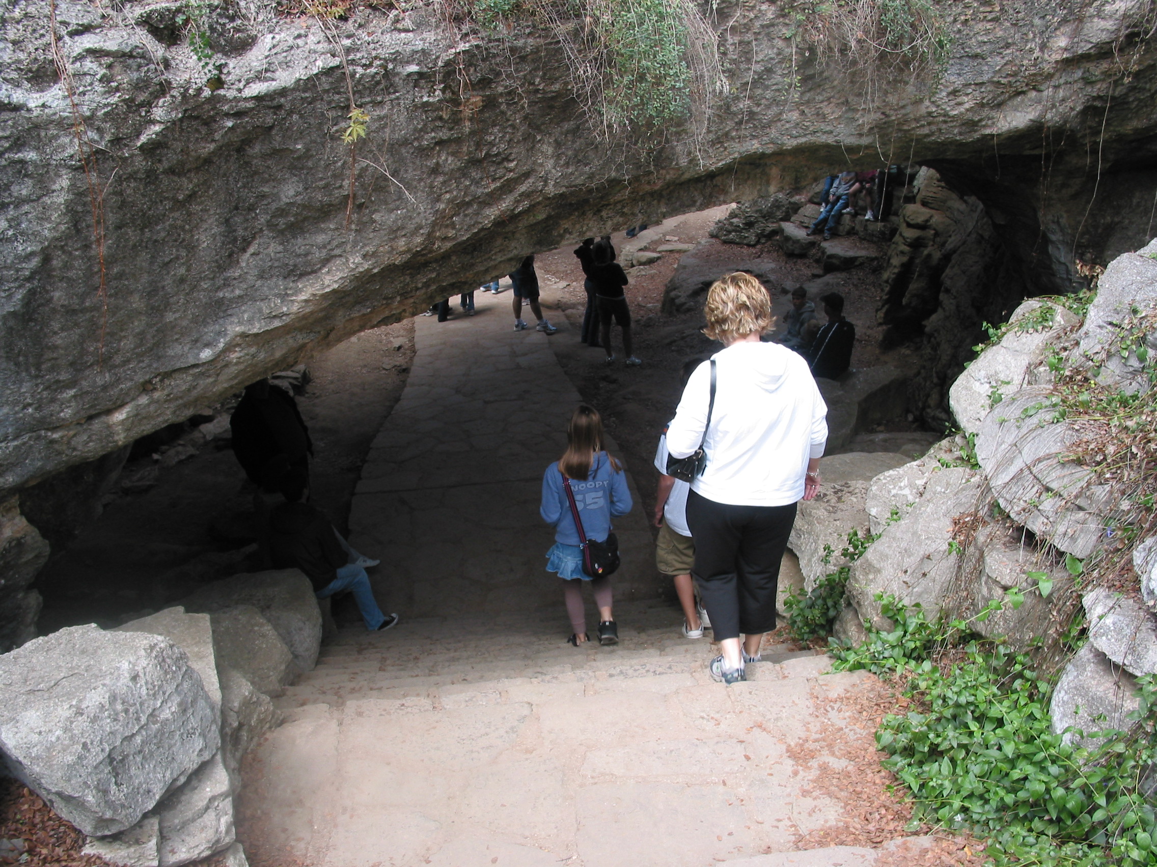 Walking under the rock bridge
