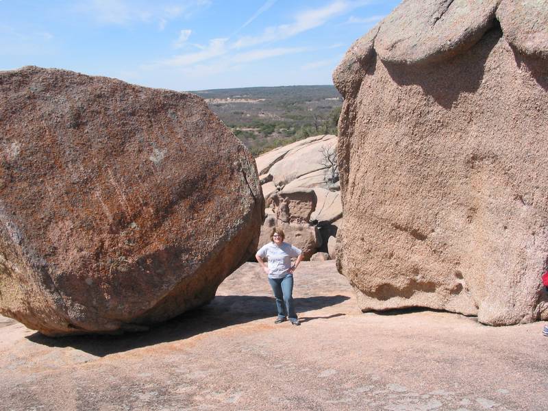 A rock, Michelle, and a rock