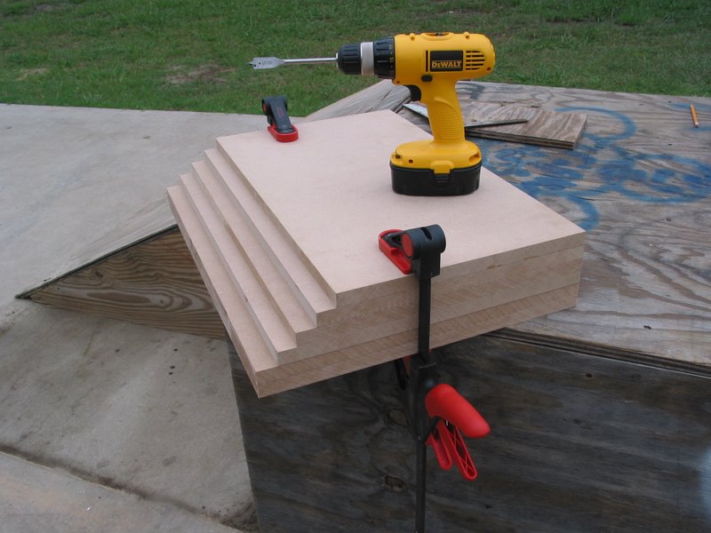 Shelves clamped and ready for drilling