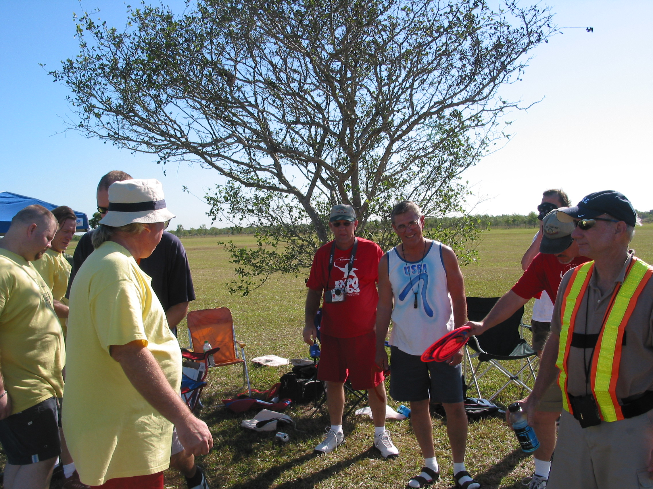 Enjoying a last few minutes of shade before heading out onto the field.