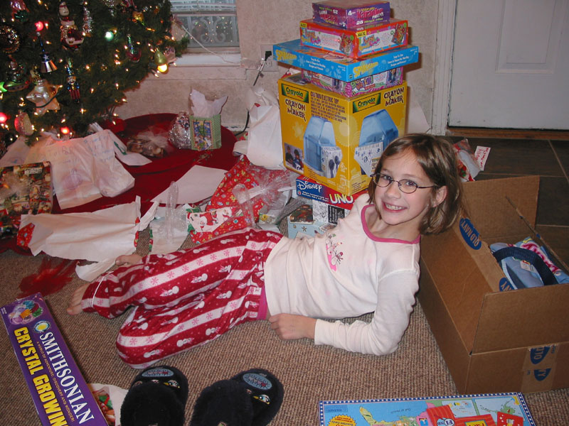 Holly sprawled amongst her gifts