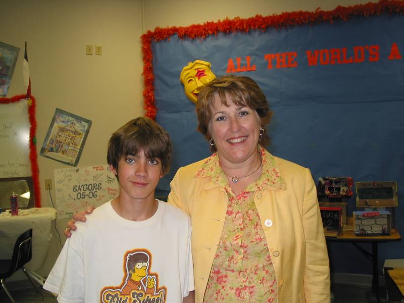 Andrew (before washing off his makeup) with the Drama teacher