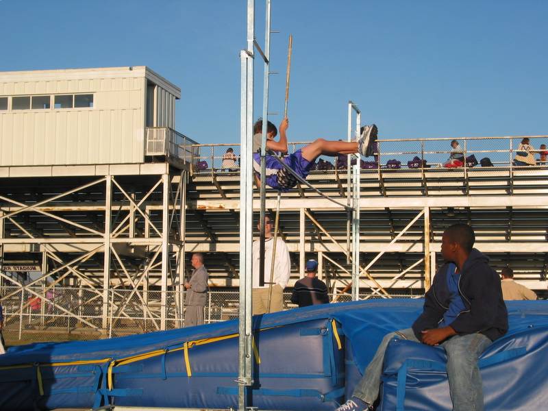 Second attempt at pole vault. He's almost got it.