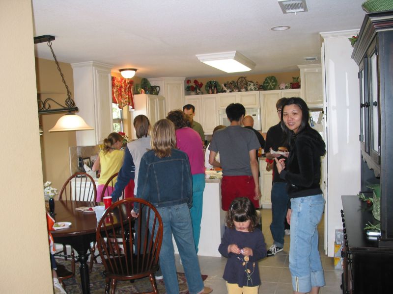 The dining room and kitchen are almost packed full.