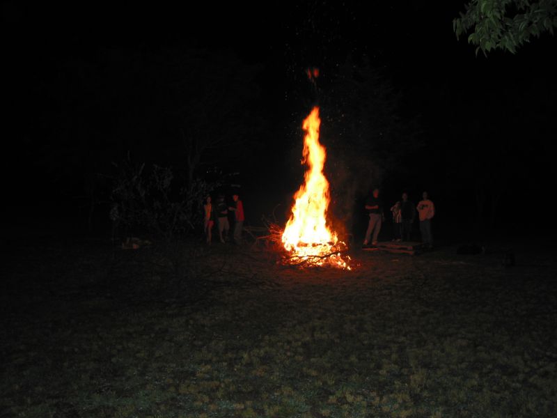 Getting the bonfire going.