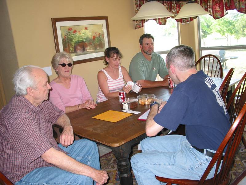 Don, Loretta, Denise, Joey, and Chris wait patiently for the food
