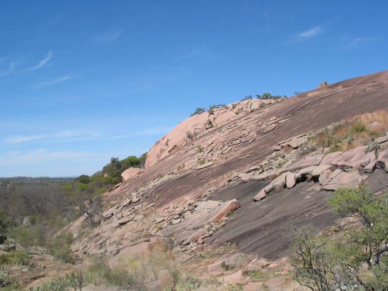 The west side of Enchanted Rock and part of the valley trail