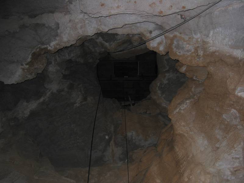 A man-made shaft used to haul out debris when the cavern was first cleared