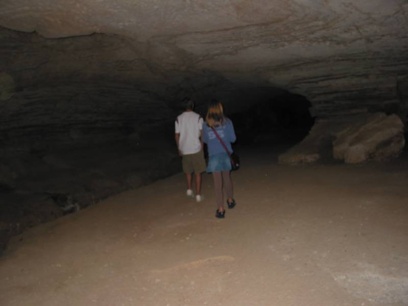 On the way out, Andrew and Holly are trying to get ahead of the group so they can be the first ones out.